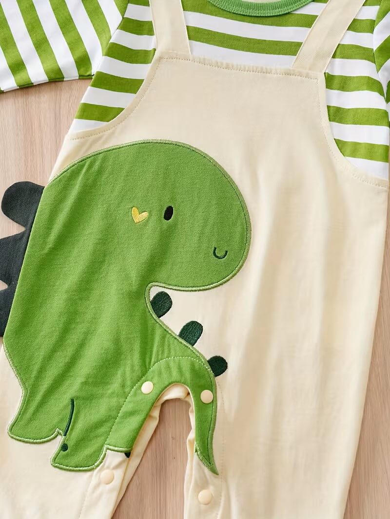 Dinosaur Embroidered Suspender Baby Romper - Image 4