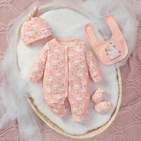 Baby Swan Print Jumpsuit Set