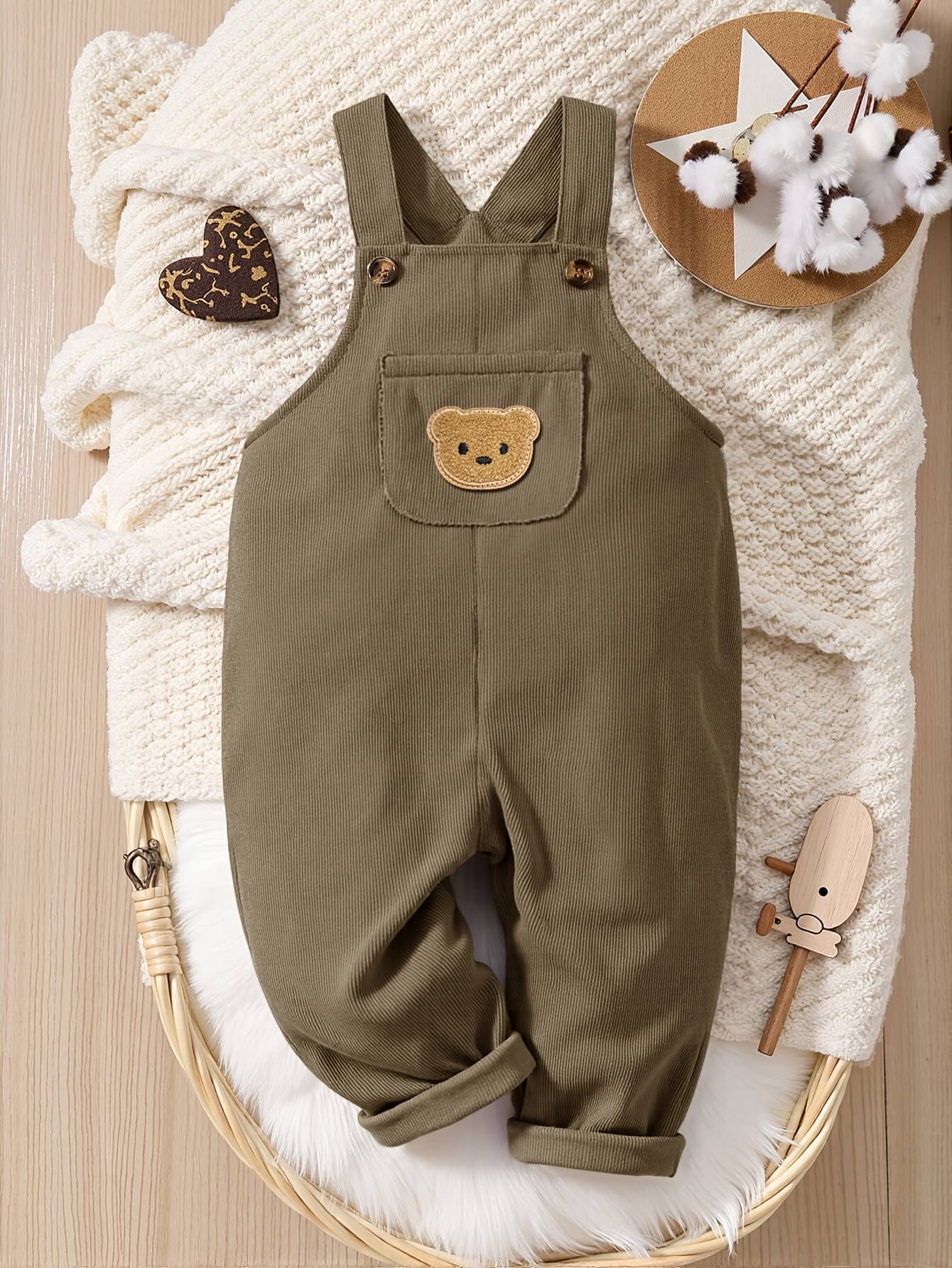 Bear Pocket Corduroy Baby Overalls