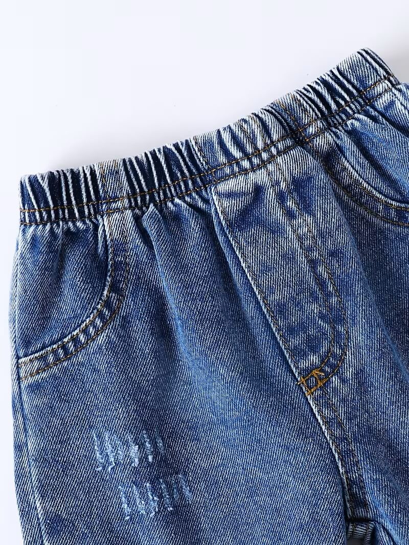 Baby Bear Patch Striped Sweatshirt & Denim Pants Set - Image 5