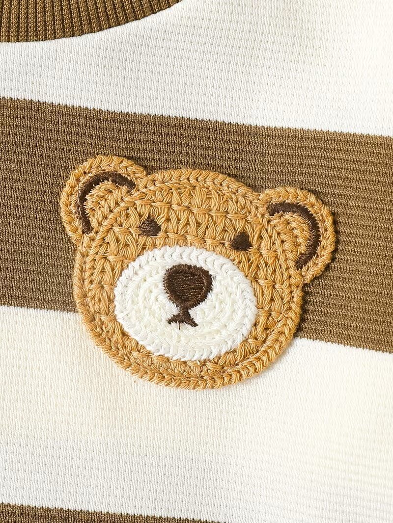 Baby Bear Patch Striped Sweatshirt & Denim Pants Set - Image 4